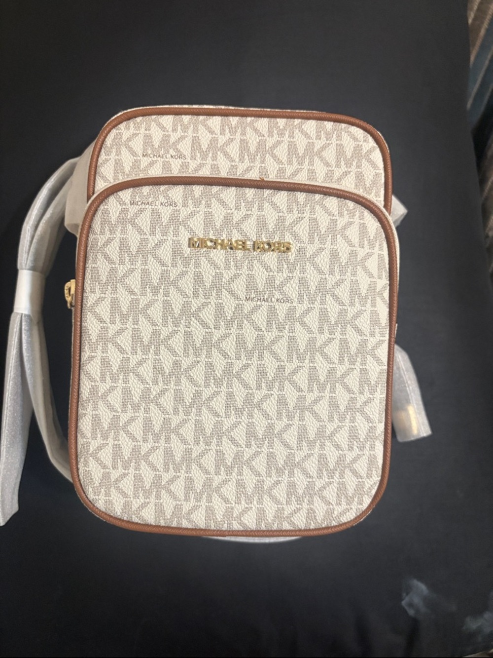 Michael Kors Cream and Brown Monogram Crossbody Bag